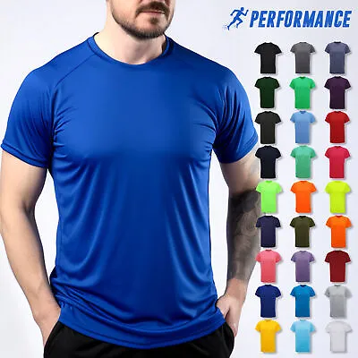 Premium Mens T-shirts Cool Dry Sports Running Performance Wicking Gym Top • £3.99