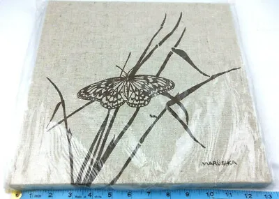 Vintage 70s-80s Linen Textile Fabric Art Screen Prnt Marushka Butterfly 13  X13  • $135