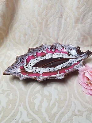 Vallauris Pottery Fat Lava Dish Leaf Brown Pink White  • £16