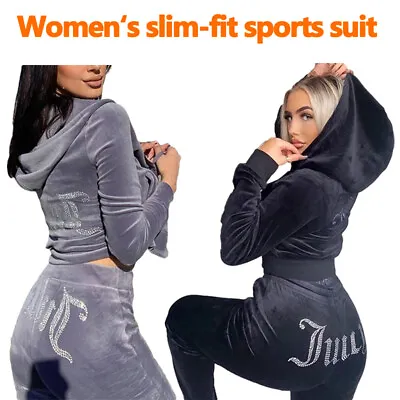 Ladies Spring Tracksuit Track Suit Tracksuit Velvet Couture Sweatsuits 2Pcs Set • £13.29