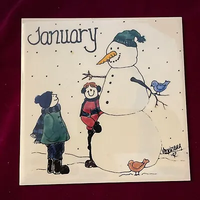 H&R JOHNSON January Calendar Tile Trivet; Nancy DeYoung ‘92 England Snowman EUC • $21.99