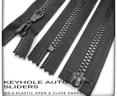 £3.95 • Buy Black Chunky No.5 Plastic Zips. Open And Close Ended, High Grade,  10cm To 203cm