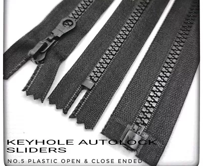 Black Chunky No.5 Plastic Zips. Open And Close Ended High Grade  10cm To 203cm • £4.49