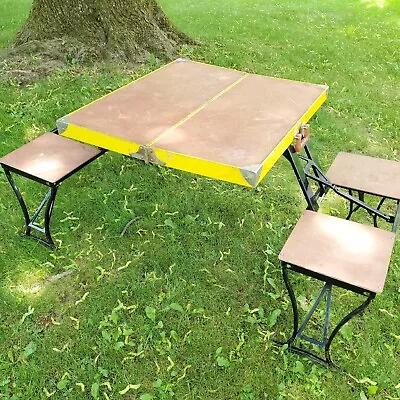 Vintage Milwaukee Handy Table & Chair Set Stamping Co USA Made Yellow Tailgating • $120