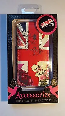 Accessorize Brand Leather Flip Style Case Cover To Fit Iphone 44s - Union Jack • £3.95