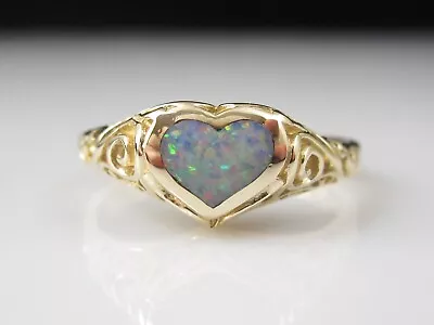 Opal Ring KABANA 14K Yellow Gold Inlay Heart Shape Filigree Size 6 • $395