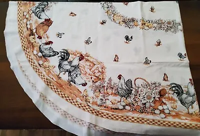 Wilton Court Round Tablecloth Country Chickens Hens Farm Size 60  X 80  Vintage • $55