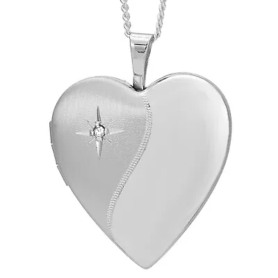 Sterling Silver And Diamond Heart Family Photo Locket With 18  Chain & Gift Box • £54.99
