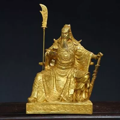 9.1  Antique Qing Dynasty Bronze 24k Gilt Qianlong Mark Guangong Guanyu Statue • $219.99