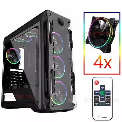 Gaming Tower Case Optical GX ATX Computer PC Case 4x RBG Fan Wireless Controller • $128