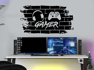 Gaming Zone Brick Gamer Controller Headset Gaming XB Gaming Wall Sticker Decals • £6.95