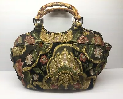 Vintage Talbots Bag Tapestry Purse Bamboo Handles Rich Colors Magnetic Closure • $34.99