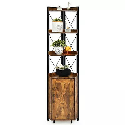 6-Tier Corner Shelf Bookshelf Industrial Storage Rack Cabinet Rustic Plant Stand • $114.99