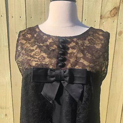 Vintage 50s 60s Elinor Gay Black Sheer Lace Panels Illusion Cocktail Dress Large • $33.75