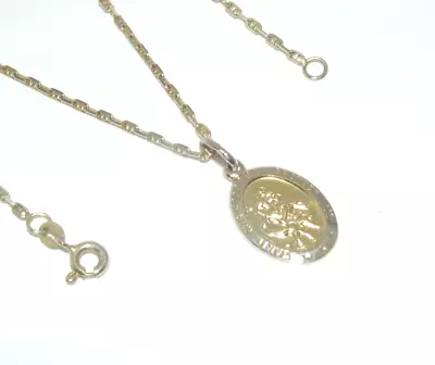 Ladies Womens 9ct 9carat Yellow Gold Chain & Oval St. Christopher Pendant • £239