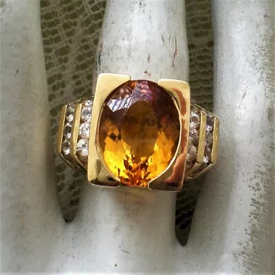 Laura Ramsey 14K Yellow Gold Imperial Topaz White Sapphire Cocktail Ring 16.2 G • $1495