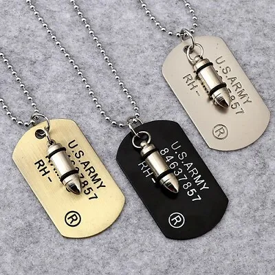 Black Silver Gold Bullet Dog Tag Pendant Necklace Military RAMBO ID Tag Chain  • £5.61