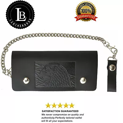 Leatherboss Leather Men Large Eagle Wallet With Chain Biker Trucker Black • $15.99