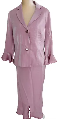 MIDNIGHT VELVET 2PC Pink  Metallic Rayon Blend Ruffle Skirt Suit Size 14 • $44.99