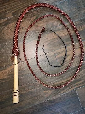 Bull Whip - Wooden Handle Bourbon Colored Leather 8 Ply -  8ft Handmade • $79.99