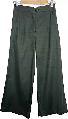 Kuwaii Melbourne Pants 8 Khaki Green Wide Leg High Rise Crop Linen Blend Pleated • $99.95