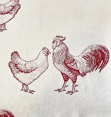 Cotton Toile Fabric Red Rooster Chicken 2.94 Yds • $34.95