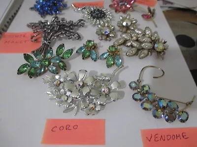 Vintage Costume Rhinestone Flower Jewelry Lot Signed • $115