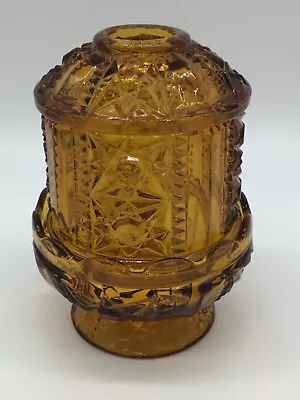 Vintage Indiana Glass Stars & Bars Pattern Amber Fairy Lamp Candle Holder  • $45