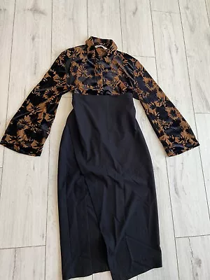 $14.65 • Buy Zara Printed Black Velvet Collared Shirt Top Tie Up Size XS BNWT