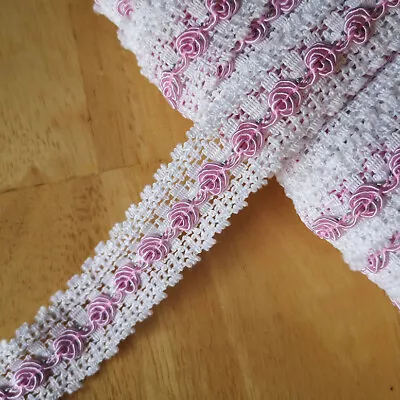 5 Yards 1  - 1.5  Wide  3D Rayon Venise Bow Flower With Pearl Lace Trim Zhs60 • $5.99