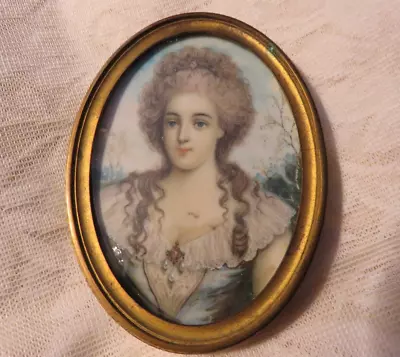 Antique French Art Miniature Painting Beautiful Lady • $350