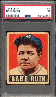 1948-1949 Leaf Babe Ruth Card #3 Yankees - Certified PSA 1 - Rare Card! • $2875.36