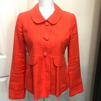 J CREW Orange Jacket Peplum Peter Pan Collar Button Front Cotton/Linen 4 • $44.99