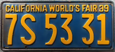 Vintage 1939 CALIFORNIA WORLD'S FAIR License Plate ORIGINAL • $56