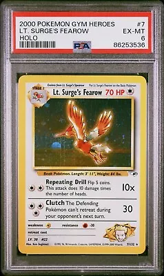 PSA 6 EX-MT Lt. Surge's Fearow Holo #7/132 2000 Gym Heroes Unlimited Pokémon • $30