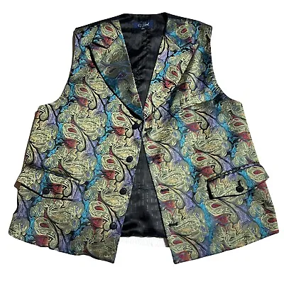 Vtg EJ Samuel Mens Suit Vest Jacquard Brocade Waistcoat Navy Back 38 R Paisley • $20