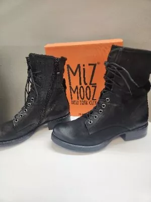 Miz Mooz Leather Combat Lace-Up Mid Ankle Boots - Nala - Black - EU 37 (US 6.5) • $127.20