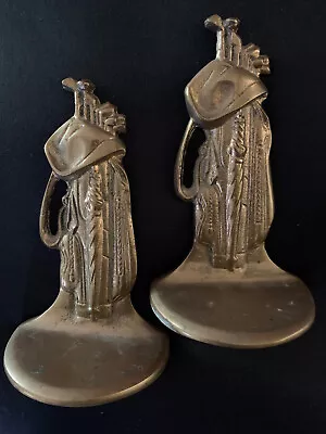 Pair Heavy Brass Golfer Golf Bag*Bookends*vintage*Great Gift For The Golfer! • $22.77