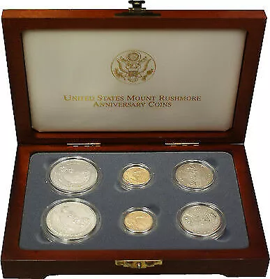 1991 Proof & Uncirculated Mount Rushmore Anniversary Gold & Silver 6 Coin Set • $1876