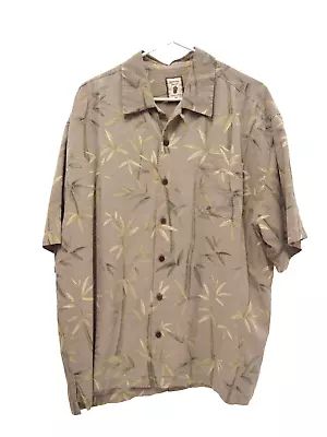 Jamaica Jaxx Mens Shirt 2XL Hawaiian Beige Bamboo 100% Silk Short Sleeve Button • $13.42