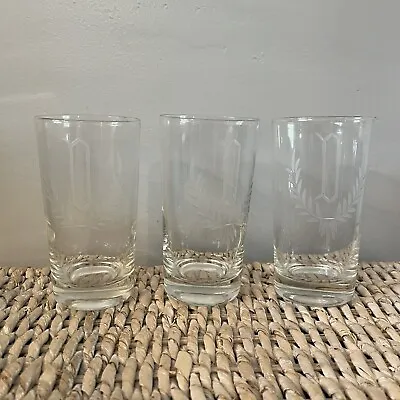Vintage Etched Monogrammed “D” Set Of 3 Glasses 5.5” Tall • $14.99