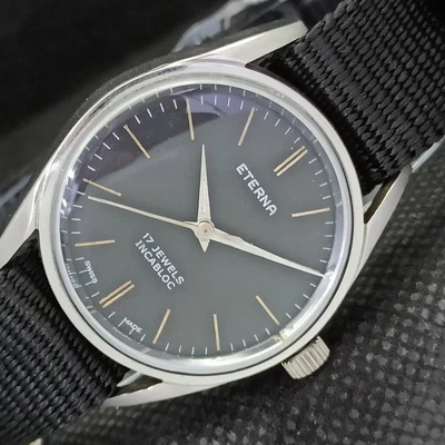 $159.99 • Buy VINTAGE ETERNA INCABLOC WINDING SWISS MENS BLACK WATCH 535-a283026-3