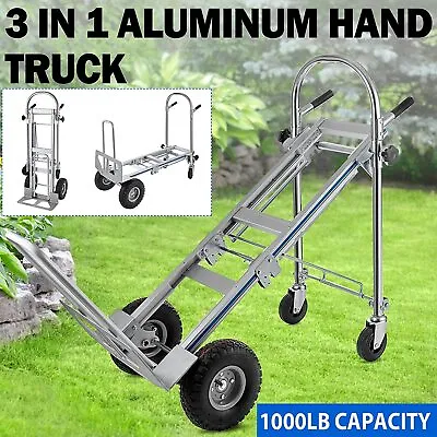 3 In 1 Aluminum Hand Truck Convertible Cart Dolly W/10  Pneumatic Wheel 1000LBS • $175.90