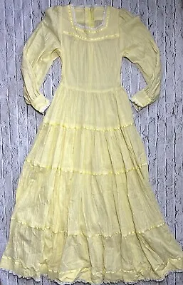 Vintage Gauze Prairie Maxi Tiered Yellow Dress Cottagecore S / M Renaissance • $148.50