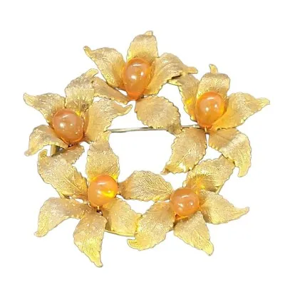 Large Vintage Czech Floral Wreath Glass Stones Brooch Pin • $90