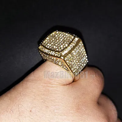 Men's Iced Gold Plated Alloy Hip Hop Luxury Simulated Diamond Pinky Chunky Ring • $14.99