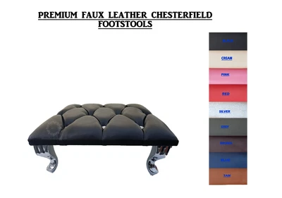 Chesterfield Footstool Faux Leather Diamante Queen Anne Style Legs 10 Colours • £39.95