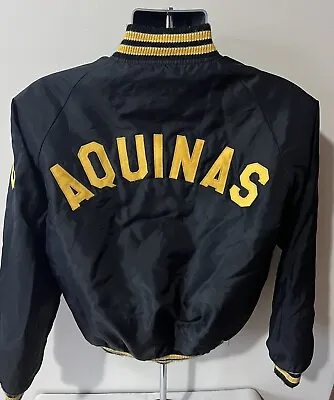 Vtg 80’s Aquinas University Varsity Satin Bomber Jacket Men Small Sewn Letters • $40.47