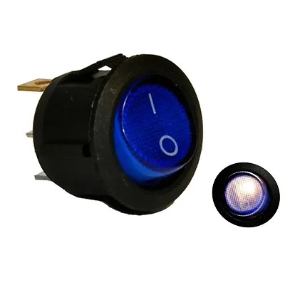 Illuminated Blue Full Led Round Rocker Spst Switch On/off 12v 16amp Car Race • £1.89