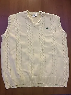 Vintage Lacoste V Neck Tennis Sweater Vest Cable Knit Sleeveless Size M • $29.97
